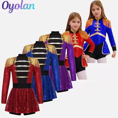 Girls Circus Ringmaster Lion Tamer Cosplay Outfits Magician Drummer Halloween Costume Fringe Sequins