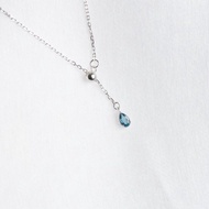 倫敦藍托帕石925純銀水滴伸縮設計項鍊