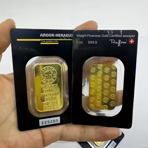 No Magnetic 24K Gold Plated Swiss Argor 1oz Gold Bar Gold Coin Bullion Acrylic Seal Packaging Indepe