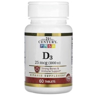 [SG] 21st Century Vitamin D3 1000IU 60 Tabs - Strong Bones and Immune Support (M3)