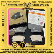 BRAKE PADS CERAMIC (REAR) CIVIC FD FB, ACCORD MAESTRO '90-93, CIELO '94-97, ACCORD S84 '98-02, ACCOR