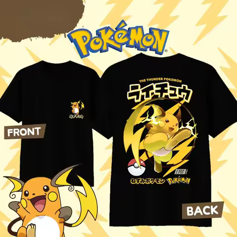 Anime Pokémon Raichu cool Graphic Unisex Tshirt，high quality 100%cotton O-neck Y2k Harajuku 2026 sum
