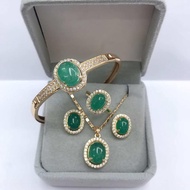 MEI Jewelry 4in1 Oval Jade Bangle Earring Ring and Necklace Jewelry Set with FREE Gift Box