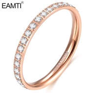 EAMTI Titanium Rose Gold Eternity Ring 2MM Cubic Zirconia Anniversary Wedding Engagement Band Size 3