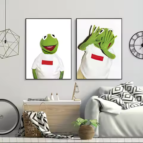 Modern, Minimalist, Creative Wall Art, Green Fashion Kermit The Frog, Canvas Printed Poster, Home, R