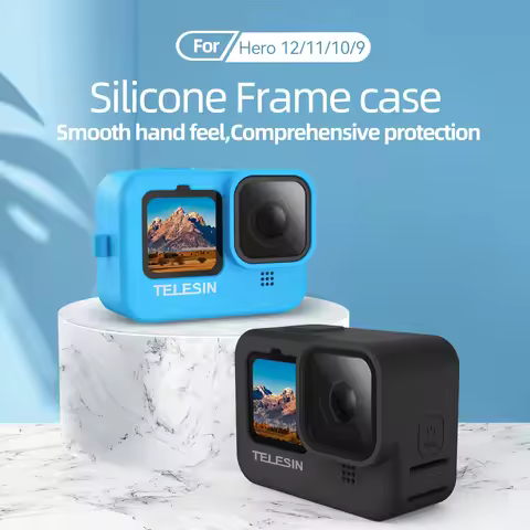 TELESIN Soft Silicone Case For GoPro 9 10 11 12 Lens Cap Blue Black Adjustable Hand Wrist Strap For 