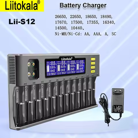 LiitoKala Lii-S12 12-Slot 18650 21700 AA Battery charger