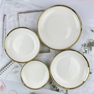 Ceramic Plate Porcelain White With Gold Edge Available In 4 Sizes: 6 Inches/7 Inches/8 Inches/8.8