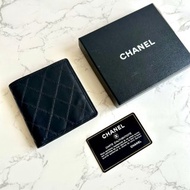 Chanel 黑色小羊皮革中夾 銀包 短夾 男女裝 中古包 聖誕禮物