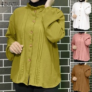 [ลดล้างสต๊อก] Esolo ZANZEA เสื้อเบลาส์แขนยาวสำหรับผู้หญิงมุสลิมลำลองแบบมีกระดุมเสื้อลงสีพื้นเสื้อผ้าอิสลาม #24-4