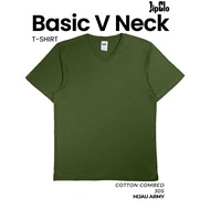 Kaos Polos JIPCLO Kerah V Neck Basic TShirt Cotton Combed 30S Hijau Army | Baju Atasan Pakaian Pria 