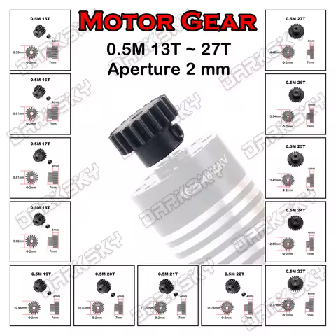 PYFORE RC Motor Gear 0.5M 2mm Aperture 13T ~ 27T For 1525 1625 Mini Motor 1/18 1/24 RC Model Cars Cr
