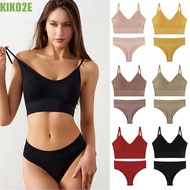 KIKO2E 2 Piece Ribbed Knit Bra and Panty, High Waisted Push Up Bra and Thong Panty Set, Bralette Breathable Seamless Solid Color Athletic Lingerie Set Home