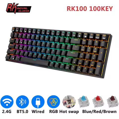 RK ROYAL KLUDGE RK100 2.4G Wireless/Bluetooth/Wired RGB Mechanical Keyboard 100 Keys Hot-swappable R