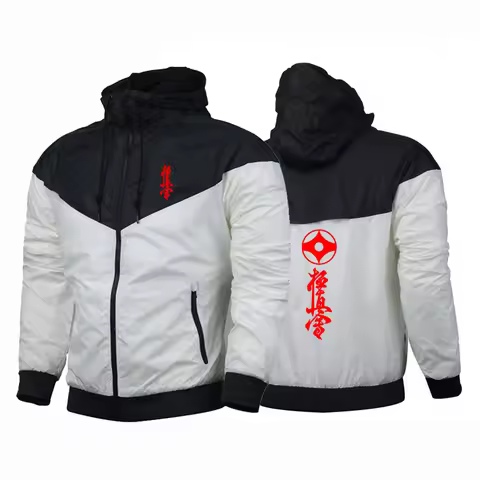 2025 Spring Autumn Solid Color Splicing Hooded Jackets Men's Kyokushin Karate Masutatsu Oyama Japan 
