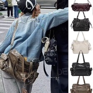 Cowhide~Korean Niche Design DEINET Fashion Tote Bag Rivets Portable Commuter Motorcycle Shoulder Mes