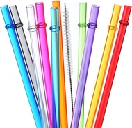 2PCS Reusable Straws with Brush, 230mm Long Tritan Hard Plastic Straws, 10 Colors Translucent Replac