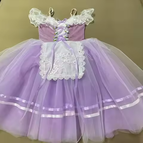 Purple Ballet Tutu Children Kids Long Ballerina Dress Girls Giselle Romantic Tutu Performance Dance 