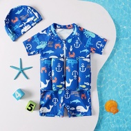 Kids' Floatation Swimsuit with Cap Sea Creature Print Short Sleeve Buoyancy Swimwear