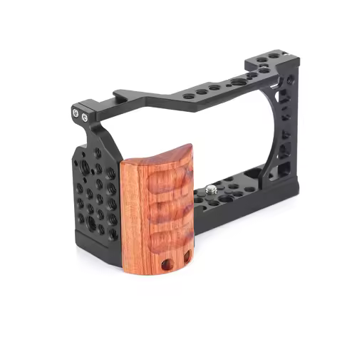 Full Cage For Sony a6500 a6400 a6300 a6100 Camera Vlog Stabilizer Arca Base Plate Wooden Grip Handle