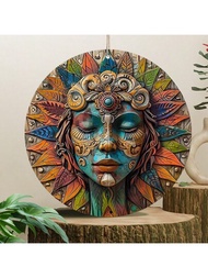 1入組8*8in多彩木質圓形花圈招牌-人工木材，情人節裝飾，精細的木製工藝品，牆面裝飾