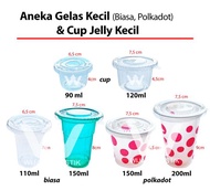 Aneka Gelas Plastik BENING & POLKADOT (60 90 100 110 120 150 200 220 ml) --- 50 pcs @Slop | cup bias