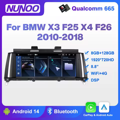 8.8 inch Android 14 8+128GB CarPlay For BMW X3 F25 X4 F26 GPS Car Multimedia Player Radio 4G Wireles