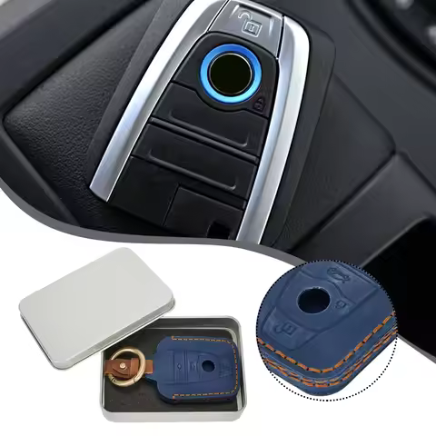 Cowhide Leather Remote Car Key Case Cover Holder Compatible with For BMW For i3 i8 2014 and Newer Ke