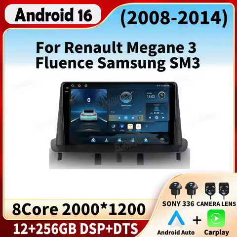 Android 16 Carplay Auto Multimedia Player Car Radio For Renault Megane 3 Fluence Samsung SM3 2008 -