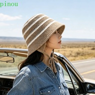 PINOU Sunshade Hat, Colorful Foldable Striped Bucket Panama Hollow Breathable Mesh 6MNW