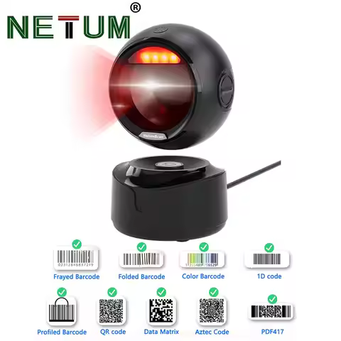 NETUM Barcode Scanner Automatic Omnidirectional Desktop Scanner Hands-Free USB Wireless QR Barcode R
