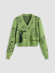 Cider Cider Dinosaur Pattern Cardigan เสื้อคาดิแกนแขนยาวผู้หญิง เสื้อไหมพรมแขนยาวผญ ลายไดโนเสาร์ ลุคสตรีท