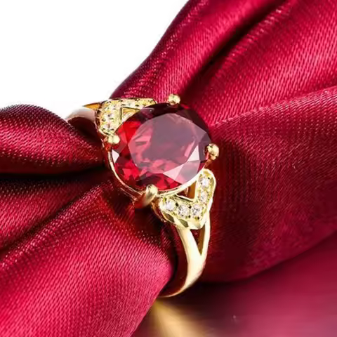 24K gold garnet AU999 pure gold ring natural red crystal inlaid open adjustable ring female