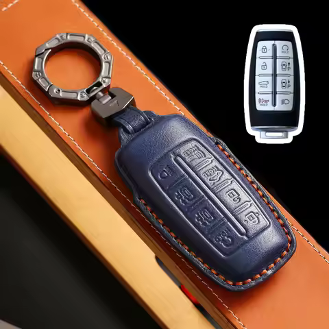 Car Key Fob for Genesis G70 G80 G90 GV70 GV80 EQ900 DH BH G60 Leather Car Key Case Cover Keychian Ac