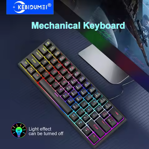 Cyan Axis Mechanical Keyboard Wired 61 Keys Mini Gaming Keyboard Esports RGB Keyboard Ergonomic Keyb