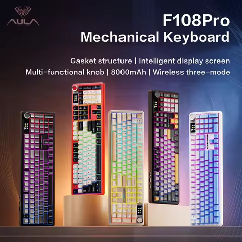 AULA F108Pro/F108 Wireless Bluetooth tri-mode connection, multi-functional display, Gasket structure