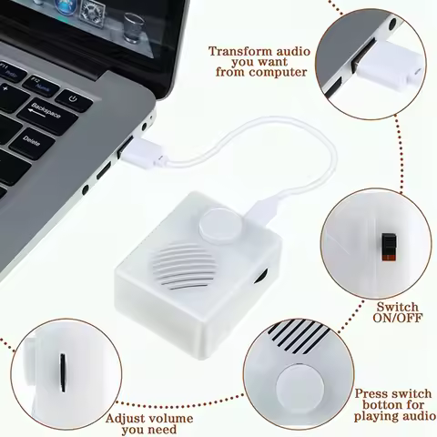 16M Sound Box for Stuffed Animals, 960 Seconds Push Button Sound Box, USB Voice Box Playing Button D