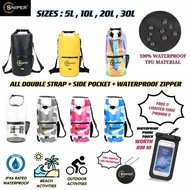 [IPX6 RATED] SP035)HIGH QUALITY 5L, 10L, 20L, 30L SNIPER WATERPROOF DRY,OUTDOOR BAG Backpack(Two Str