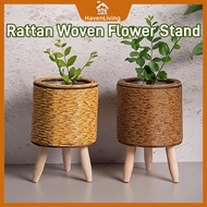 Rattan Woven Flower Stand Creative Flower Pot with Legs Straw Woven Basket Home Decor Pasu Bunga 花盆