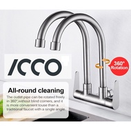 ICCO Kitchen Sink Faucet Wall Bathroom Stainless Steel SUS 304 Dish Sink Double Tap Twin Tap ISU-6710D
