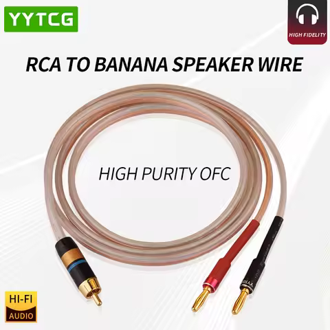 YYTCG HIFI OFC Speaker Cable RCA to 2 Banana Plug 1m 2m 3m for AMP Amplifier Speaker Soundbox Gold P