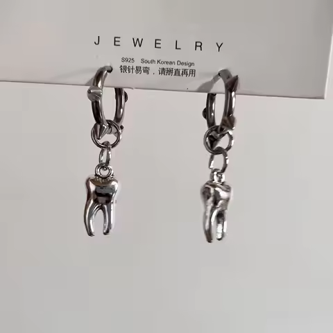 Gothic Jewelry Tooth Stud Earrings Grunge Rock Accessory Charms Hoop Earrings for Women Punk Korean 
