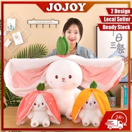 JOJOY Strawberry Rabbit Plush, Cute Bunny 2 in 1 Long Ear Fruit Animal Stuffed Doll, Carrot Outfit C