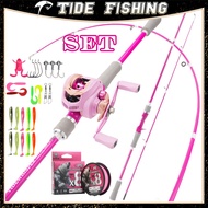 5.9FT/6.9FT Pink Fishing Rod and Reel Combo Set for Beginner - 8-15LB Baitcasting Rod Full Kit