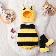 Baby Halloween Animal Costume Plush Sleeveless Crew Neck Romper Hat Shoes Party Clothes