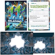 12 Invitation Cards with 12 Envelopes for 11th Children's Birthday Graffiti Street Art Invitation Se