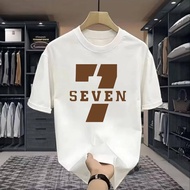 100% cotton men's T-shirt simple lucky 7 short-sleeved men's T-shirt women's T-shirt