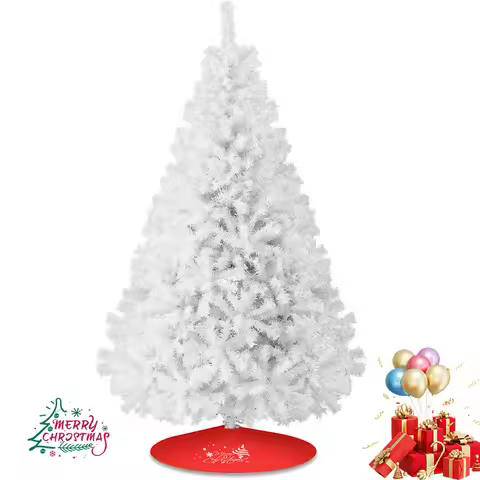 7ft/8ft Artificial Christmas Tree with Snow Flocked Xmas Tree W/1000 Branch Tips, Foldable Metal Sta