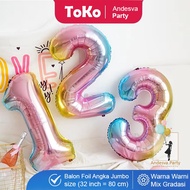 Rainbow Number Balloon 80 cm / Number Foil Balloon / Rainbow Number Balloon / Jumbo Number Foil Ball