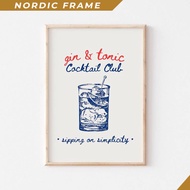 Wall painting, Gin & Tonic Print, Retro Cocktail Art, Hand Drawn Poster, Bar Cart Decor, Gin Tonic C